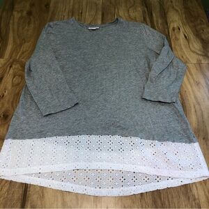 J. Jill Grey White Cotton Modal Tunic Pullover Eyelet Hem Womens Size Large